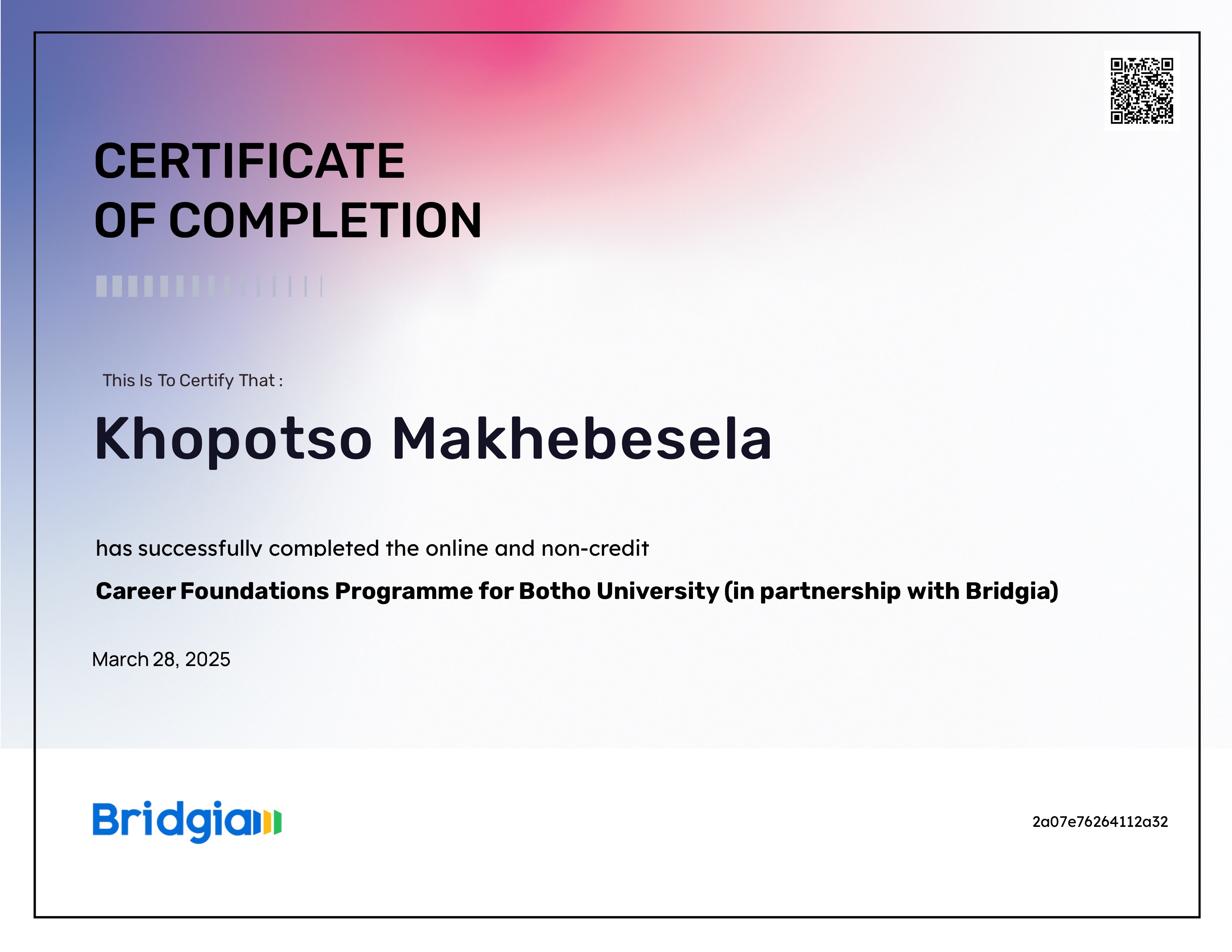 Career Foundations Programme for Botho University (in partnership with Bridgia)
